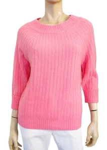 SAKS FIFTH AVENUE sz M Pink Ribbed Cashmere 3/4 Sleeve Sweater NEW WITH TAGS - Picture 1 of 4