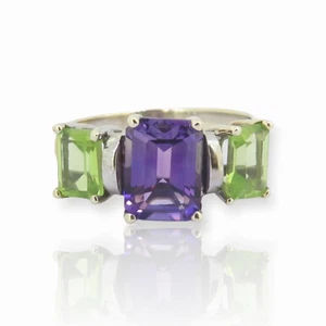 .Vintage Amethyst & Peridot 10ct Gold Cocktail Ring Size L Val $2160 - Picture 1 of 7