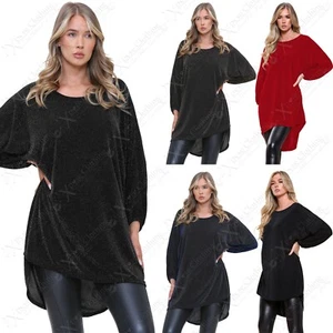 SEÑORAS DE GRAN TAMAÑO BRILLANTE BRILLANTE LUREX PUNTO BRILLO MANGA DE MURCIÉLAGO HILO TÚNICA TOP - Imagen 1 de 15