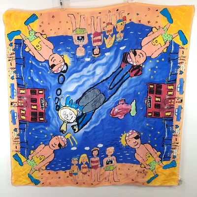 De Colección Escada Bufanda de Seda Playa Buceo Océano Pirata 35" Cuadrado Italia Azul Amarillo Foto 1 de 4