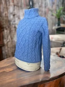 Aran Sweater Market Women's XS Blue Turtleneck Heavy Cable Knit Sweater - Picture 1 of 14