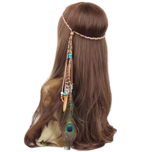 Feather Headband Hippie Indian Boho Hair Bands Tassel Bohemian Halloween Hair - Picture 1 of 12