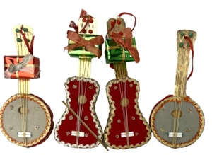 4 Vtg Japan Instrument Banjo Violin Christmas Ornaments Cardboard & Felt As-Is - Picture 1 of 11