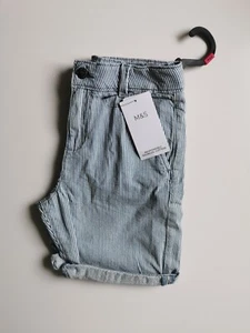 M&S Jungen gestreifte Baumwoll-Chino-Shorts, blau Mix, Alter 8-11 Jahre verfügbar - Bild 1 von 8