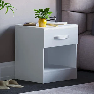 Vida Designs Hochglanz Nachttische, Nachttisch Beistelltisch (Weiß, 1 Schublade) - Bild 1 von 12