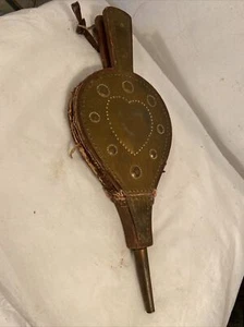 Fireplace Bellows Wood Handle Full Brass Medallion Brass Studs 20“x7” MAKE OFFER - Picture 1 of 8