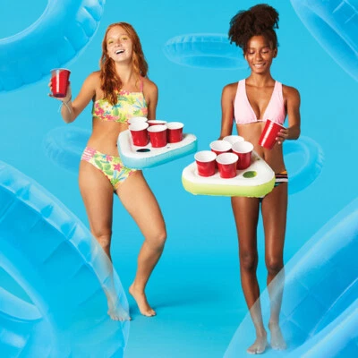 Juego de dos estantes inflables para pong de cerveza flotante, juego de bebidas flotantes.          Foto 1 de 4