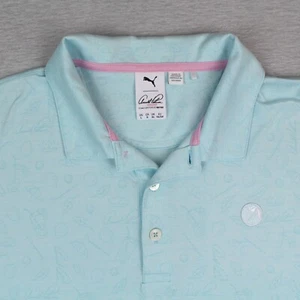 Puma Arnold Palmer Polo Shirt Mens L Blue Polyester Stretch Naples Heritage Logo - Picture 1 of 8