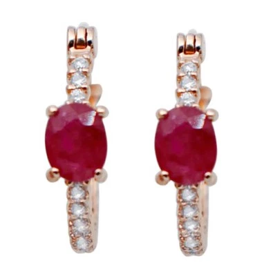 0.72ct Natural Round Diamond Ruby 14k Rose Gold Wedding Anniversary Hoop Earring - Image 1 of 3