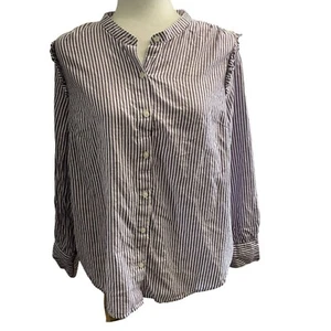 Old Navy Ruffle Sleeve Vertical stripe Button Down Purple White  Shirt - Large - Picture 1 of 9