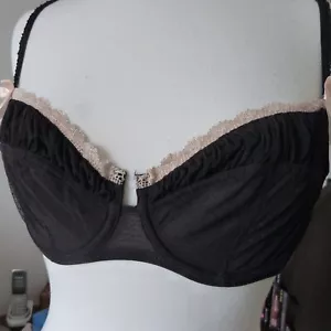 *MYLA LONDON* black balconette bra 34 C with pink trimming BNWT - Picture 1 of 9
