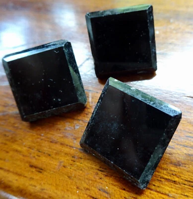 antique Victorian set of 3 french jet black glass 16mm square button -Z213 - Image 1 of 3