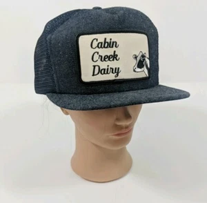 Vintage Patch Snapback Mesh Trucker Hat Cabin Creek Dairy Denim Jersey Milk Cow - Picture 1 of 8