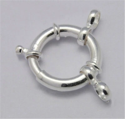 5Pcs 925 Sterling Silver Spring Ring Clasps Silver Finding Jewelry Making 15mm - Image 1 of 2