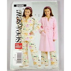 Butterick See & Sew Pattern 4896 Girls Robe Belt Top Pants Size 12-16 UNCUT - Picture 1 of 3