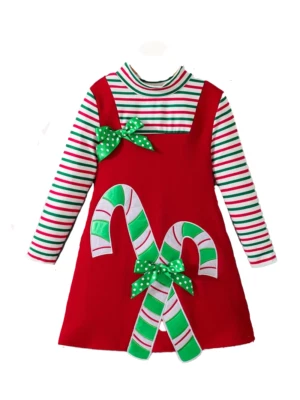 Новый девочек рождественское платье пуловер размер 4 банты конфеты трости полоски длинным рукавом - Изображение 1 из 4