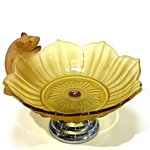 Vintage Frosted AMBER GLASS BOWL  21cm on Metal Stand - Petal Lobed Bowl - Bild 1 von 7