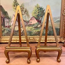 Pair (2) Carved Gold Wooden Display Easels 12" Tall x 5.5"  Hollywood Regency 