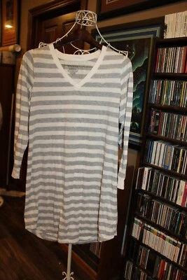 Ralph Lauren gray white striped knit nightshirt gown insignia Ladies L  (Bin214) - Image 1 of 4