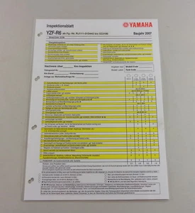 Inspektionsblatt Yamaha YZF-R6 Tipo Rj 111 Stand 2007 - Imagen 1 de 1