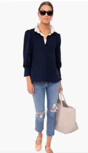 Pomander Place Tuckernuck Charlotte Shirt •M• Frottee Top Rüschenkragen dunkelblau - Bild 1 von 13