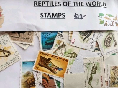 100 Different REPTILES   used stamps For Collectors and Kids Snakes  - Image 1 of 2
