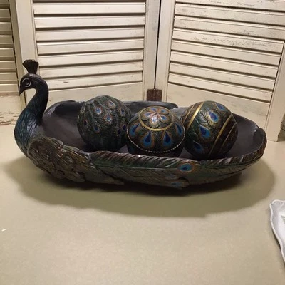 "Centro de mesa decorativo Peacock Bowl 17"" con orbes toque de clase" Foto 1 de 4