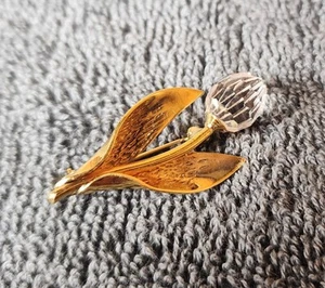 Broche prendedor flor tulipán tono dorado cristal transparente Swarovski firmado por cisne - Imagen 1 de 4