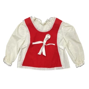 Vintage Env of California Girls Blouse Red Pinafore Set Lace Trim 70s Costume - Picture 1 of 5
