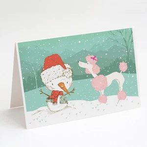 Caroline's Treasures Pink Poodle Muñeco de Nieve Tarjetas de Navidad Paquete de 8 CK2066GCA7P - Imagen 1 de 3