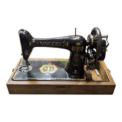 Singer 66K Model Sewing Machine Lotus Pattern Black Manual Hand-Crank (KN) - Image 1 of 4