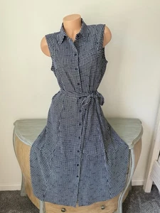 Anne Klein Sleeveless Shirt Dress Button Front Navy White belt M 10 Easy Care - Picture 1 of 6