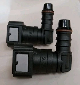 Pack of 2 Female Bundy to Hose Barb Fuel Line Quick Connector (90° 3/8 to 5/16) - Picture 1 of 5
