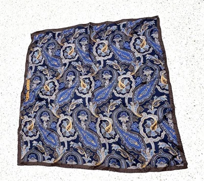 Pocket Square 100% Silk Blue Paisley Multicolor Unbranded 14x14.5 Pre-own - Image 1 of 4