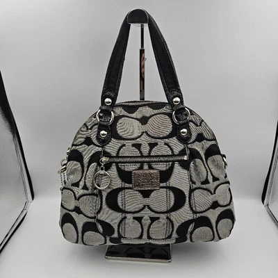 Coach 18709 Poppy Lurex Metallic Signature Grey & Black Canvas Satchel Bag - Image 1 of 4