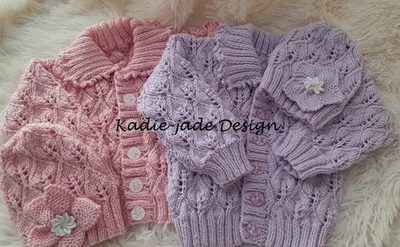 KADIE-JADE Baby Knitting Pattern #142 - Make a 2 Piece Cardigan & Hat for 6-9m/9-12m Baby