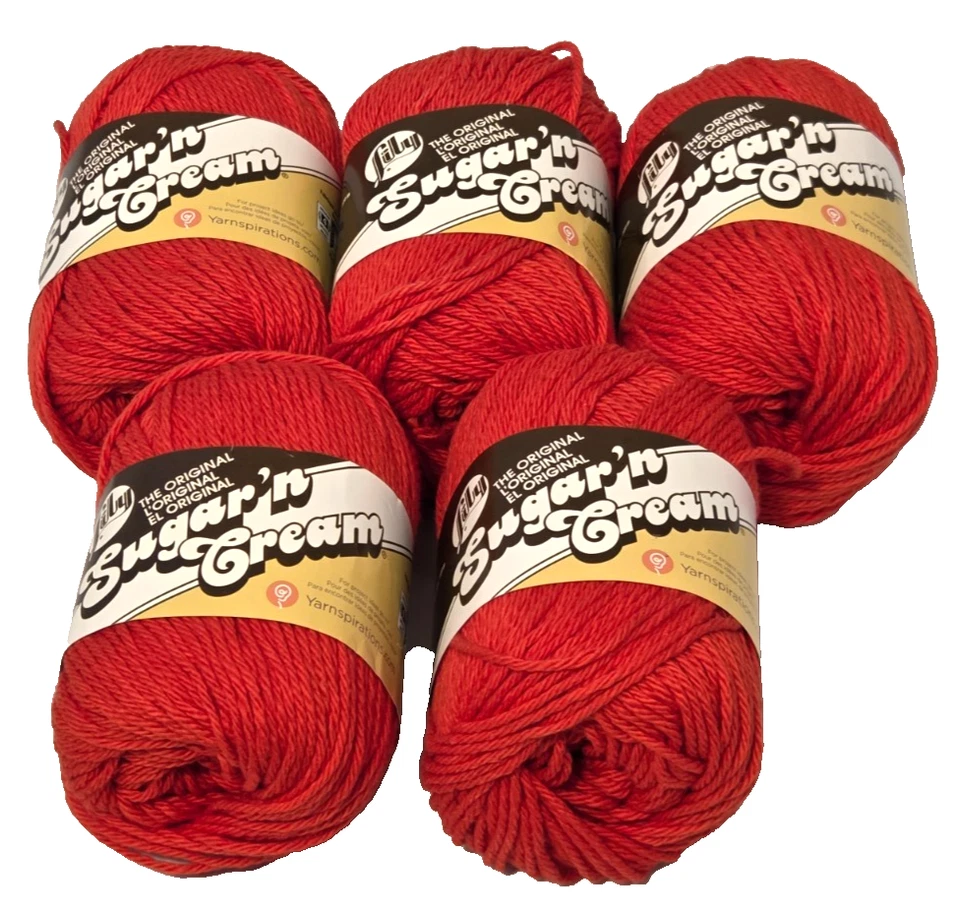 7 Skeins Sugar 'N Cream Yarn Lily Cotton 2.5 oz / 120 yds Each Red Rouge Rojo - Image 1 of 4