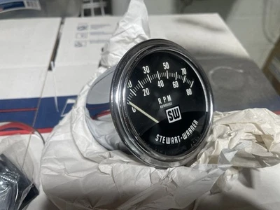 Auto Meter / Stewart Warner Vintage 3 3/8" Chrome Tachometer Cup w/ Slot - Image 1 of 4