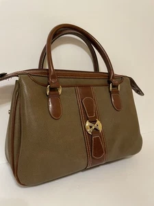 Vintage Carryland Satchel Tan Green Brown Leather Structured Handbag MCM Classy - Picture 1 of 16