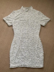 ASOS premium pearl encrusted beaded sequin mini dress cream white sz 8 hen bride - Picture 1 of 11