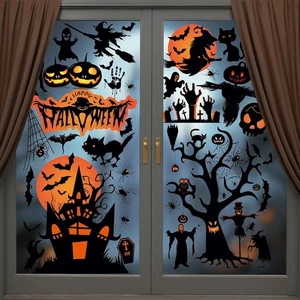 Halloween Deko Fenster, Cshare Fensterbilder Castle Fledermaus Geist Kürbis - Bild 1 von 7