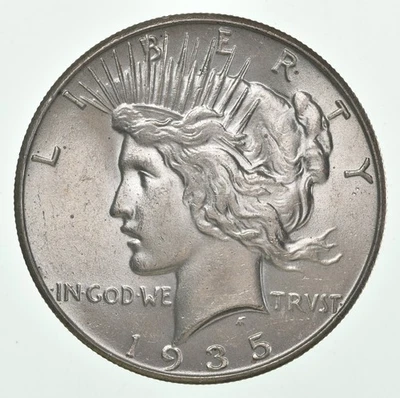 (1) BU 1935 (P) Peace Silver Dollar $1 Unc MS 90% - Philadelphia Mint *8838 - Image 1 of 4