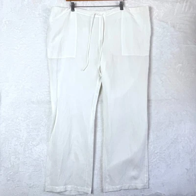 CABI Linen Lyocell Drawstring Piazza Coastal Wide Leg Pants Womens XL White 5079 - Image 1 of 4