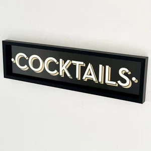 Cocktails Sign Black Wood Drink Block Typography Home Bar Novelty Wall Decor Art - Picture 1 of 3