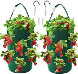 Hanging Strawberry Grow Bag with 12 Holes, 2-Pack Widen Planting Holes 400G Heav - Picture 1 of 12