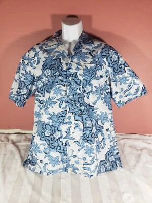 Vintage DKNY Jeans Blue White Hawaiian Button Up Shirt Mens Size M 100% Cotton - Image 1 of 4