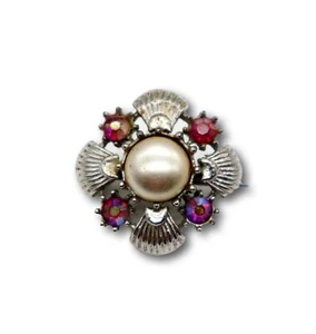 Pearl Pink Rhinestone Brooch Atomic Starburst Mid Century Vintage 60s 50s Aurora - Bild 1 von 5