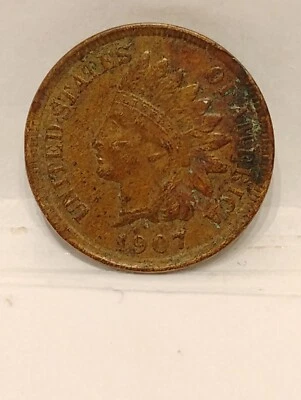 1907 ~ INDIAN CENT ~XF ~ SMALL REV. CLIP PLANCHET ERROR - Image 1 of 3