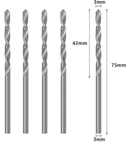 4 Pieces HSS Drill bits 3mm Diameter D3 75mm Long Drills UK - Picture 1 of 1