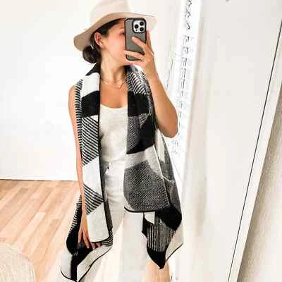 Chaleco Suéter Cejón Mezcla Lana A Cuadros Negro Blanco Talla Única Foto 1 de 4